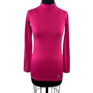 NIKE Pro Combat DRI-Fit Hyperwarm Compression Mock 2.0 Long Sleeve Top Pink S